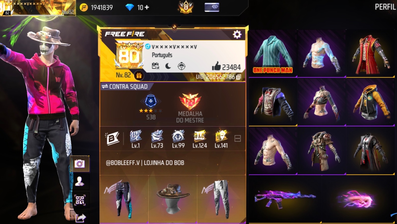 CONTA COM STEAMPUNK, PRIME 8, ANGELICAL AZUL E BRANCA, M4A1 GRIFFIN, +1090 PEITORAIS, PIJAMA DO SAITAMA, MESTRE S8, EVOLUTIVAS FULL E MUITO MAIS #5092(682)